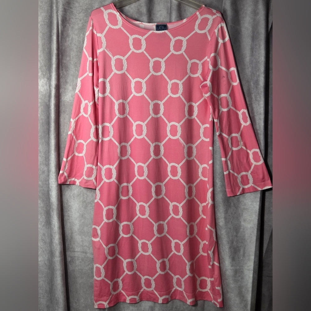 Melly M Pink White Shift Dress Stretch Knee Length Sz Med Nautical Preppy